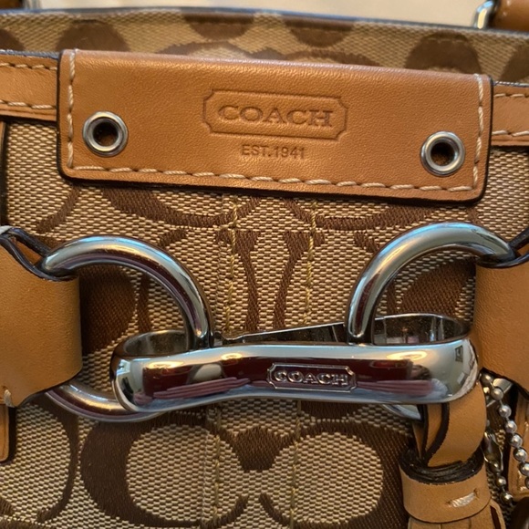 Coach Hampton Signature Braided Leather Logo Canvas Satchel - Picture 2 of 14